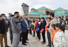 Advisor Farooq Khan inspects ongoing renovation, up gradation works at Bakshi stadium, Indoor stadium