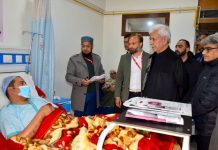 Lieutenant Governor meets the injured in the accidental blast at Nowgam Police Station